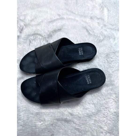 Eileen Fisher Womens Black Leather Open-Toe Slip-On Sandals Size 7.5 - Picture 7 of 8
